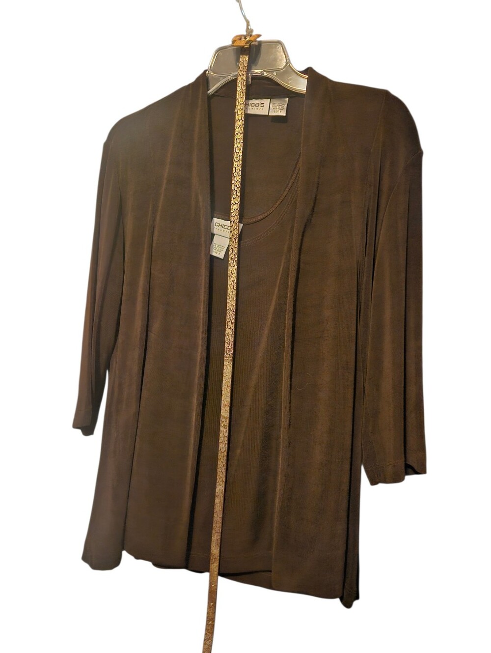 Chico's Travelers Dark brown jacket and tank set Matching belt size 2